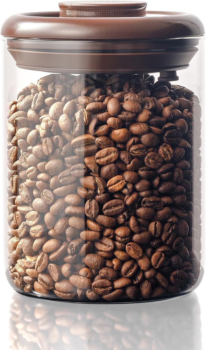 Glass Coffee Bean Canister, 10oz Airtight Coffee Container with Pop Top Lid