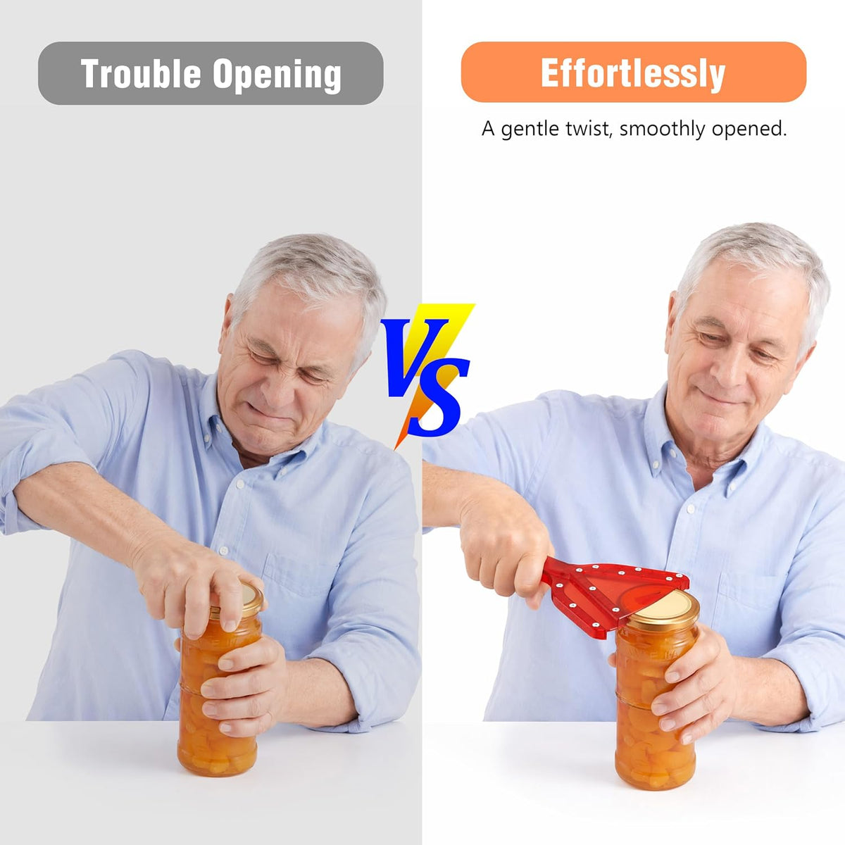 Uinxan Patented Jar Opener, Ideal for Weak Hands &amp; Seniors with Arthritis | Effortlessly Opens 0.2"-5.3" Stubborn Lids &amp; Screw Bottle Caps, Handheld Manual, Durable 304 Stainless Steel (Orange)