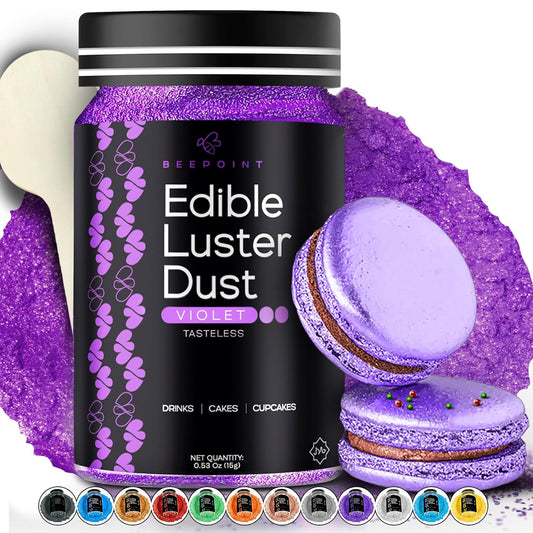 BeePoint Violet Edible Luster Dust 15g - Food Grade, Vibrant Color Shimmer Powdered Dust for Drinks, Cocktails, Cake