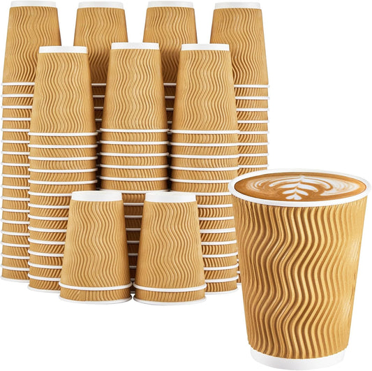 120 Pack 12 oz Coffee Cups, Disposable Corrugated Insulated Ripple Wall Paper Coffee Cups 12oz for Hot or Cold Drinks Office