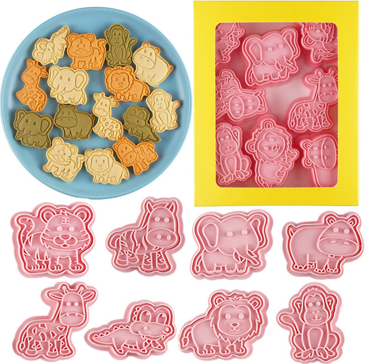 8 Pcs Animal Cookie Cutters Set Baking Molds 3D Animal Press type Cookie Cutter for Baking, Fondant, Cheese, and Pastries