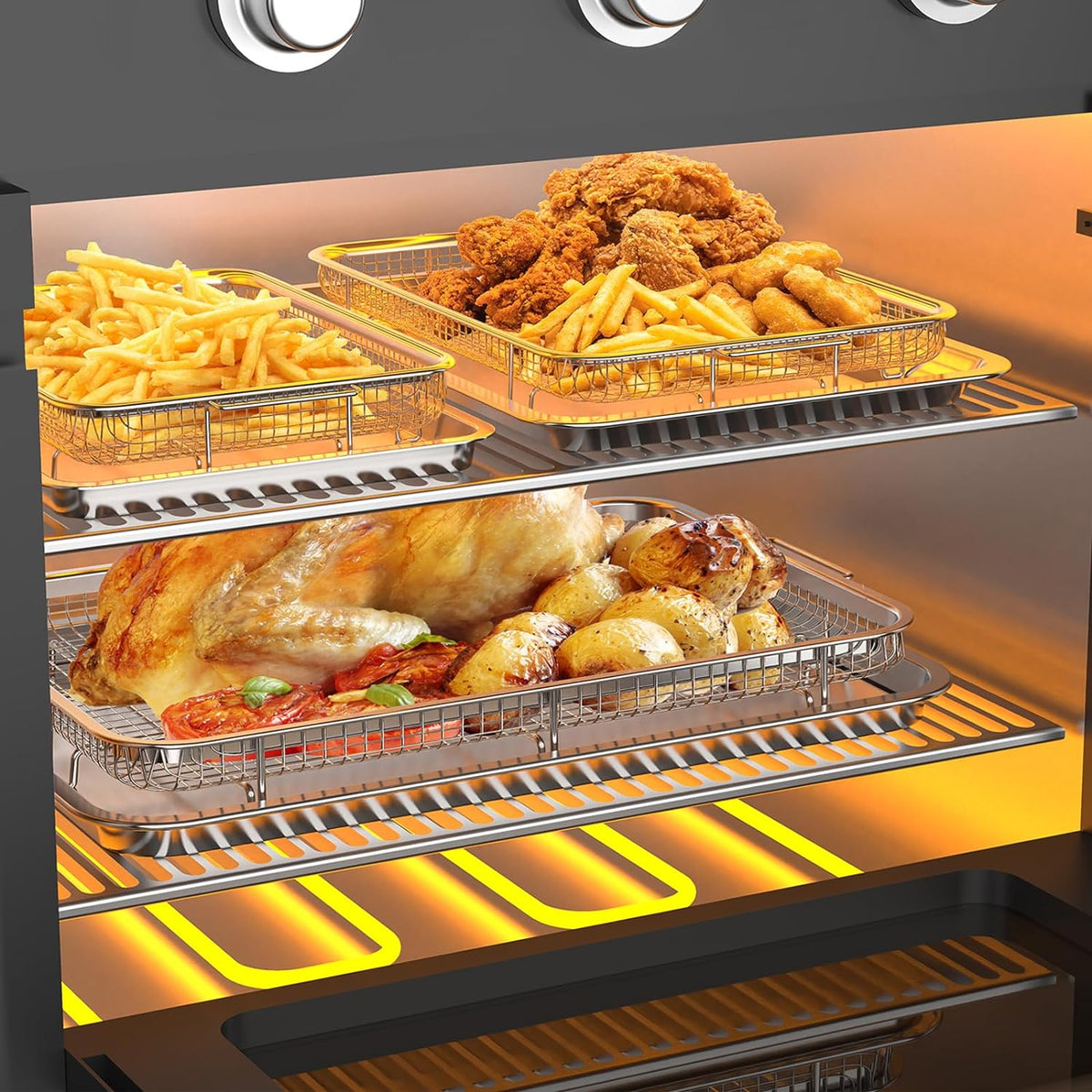 OPENICE Air Fryer Basket for Oven, 3 Set Oven Air Fryer Basket and Tray