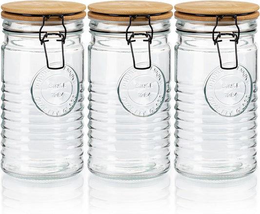 Glass Storage Containers with Airtight Lids - 40 Ounce Mason Jar Storage Containers for Cereal, Coffee & Rice - Pantry