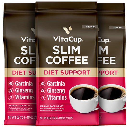 VitaCup Slim Ground Coffee, Diet Support with Ginsen, B Vitamins, Medium Dark Roast, Bold and Smooth,100% Arabica Specialty