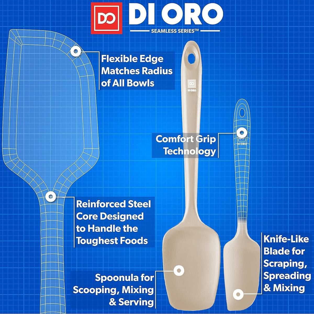 DI ORO Silicone Spatula Set - Rubber Kitchen Spatulas for Baking, Cooking, & Mixing - 600°F Heat-Resistant & BPA Free Silicone Scraper Spatulas for Nonstick Cookware - Dishwasher Safe (3pc, Clay)