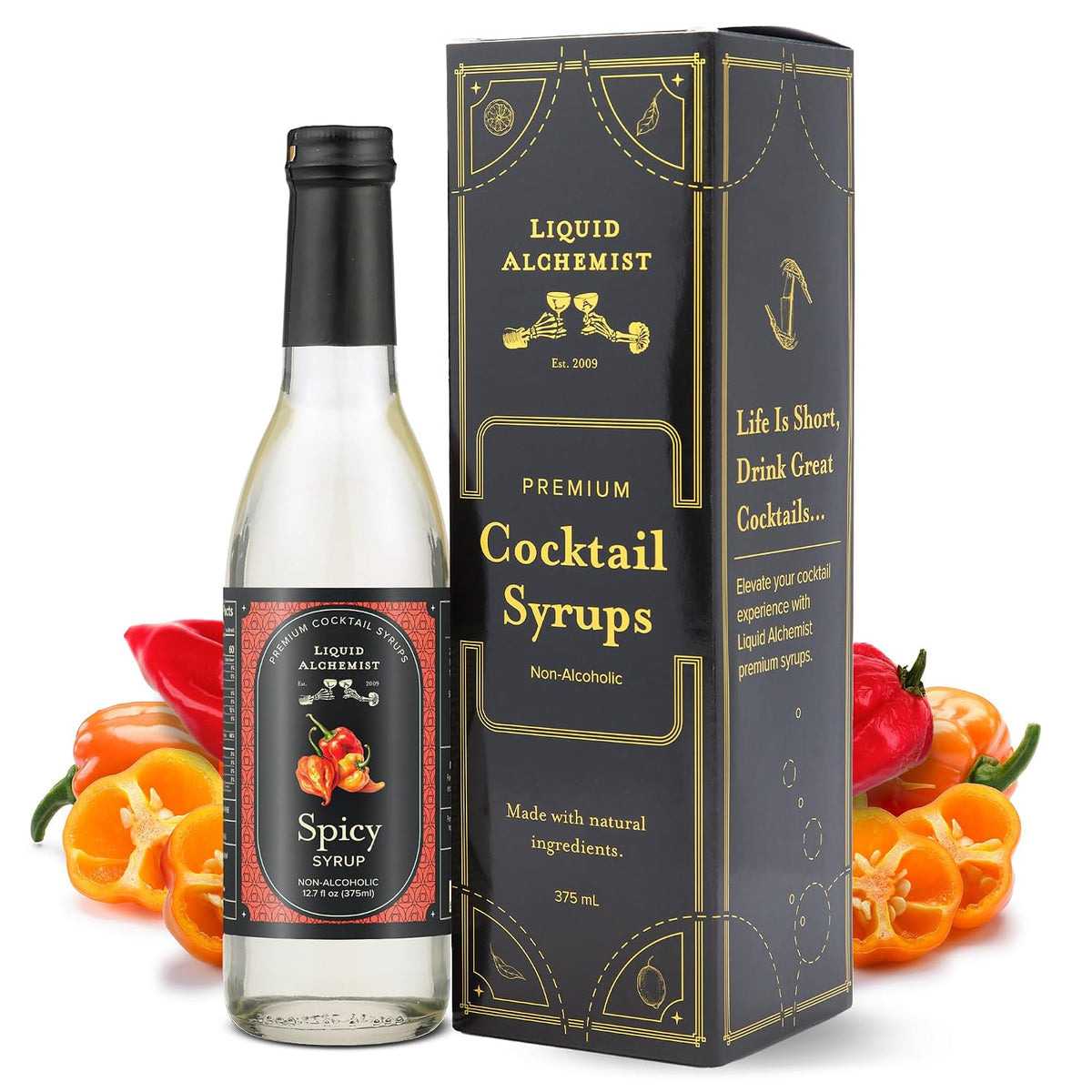 Liquid Alchemist Spicy Habanero Infused Simple Syrup for Cocktails | Real Ingredients Make our Habanero Syrup a Great Spicy Margarita Mix | Small Batch Non-GMO &amp; Vegan | 12.7 oz Drink Mixer, Pack of 1