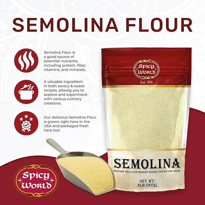 Spicy World Semolina Flour 2 LB (Pack of 6) - Bulk Semolina For Pasta - Fine, Durum Wheat Flour For Bread, Pasta, Pizza, and More! Total 12 LBS