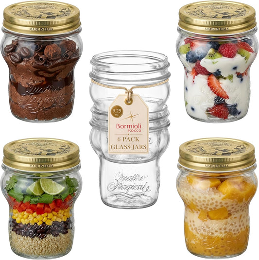 Bormioli Rocco Quattro Stagioni Stacking Jar, 9.25 Oz - ClearGold, Set of 6
