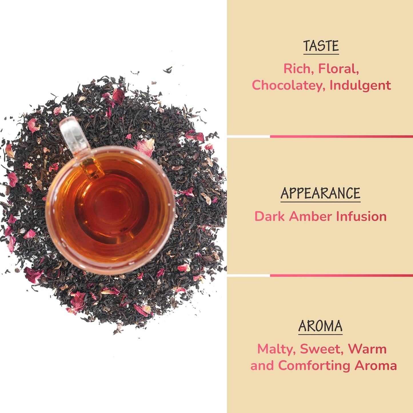 BREWIX Chocolate Rose Black Tea Loose Leaf (50+ Cups, 3.53oz) - Naturally Sweet Dessert Tea with Cocoa &amp; Rose Petals, Caffeinated, Hot or Iced