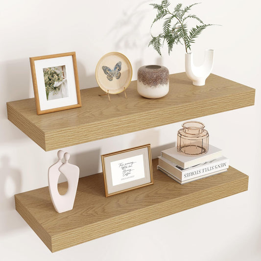 Floating Shelves for Wall, 2 Large Wall Mounted Shelves with Invisible Brackets, Long Wood Floating Wall Shelf Shelves for