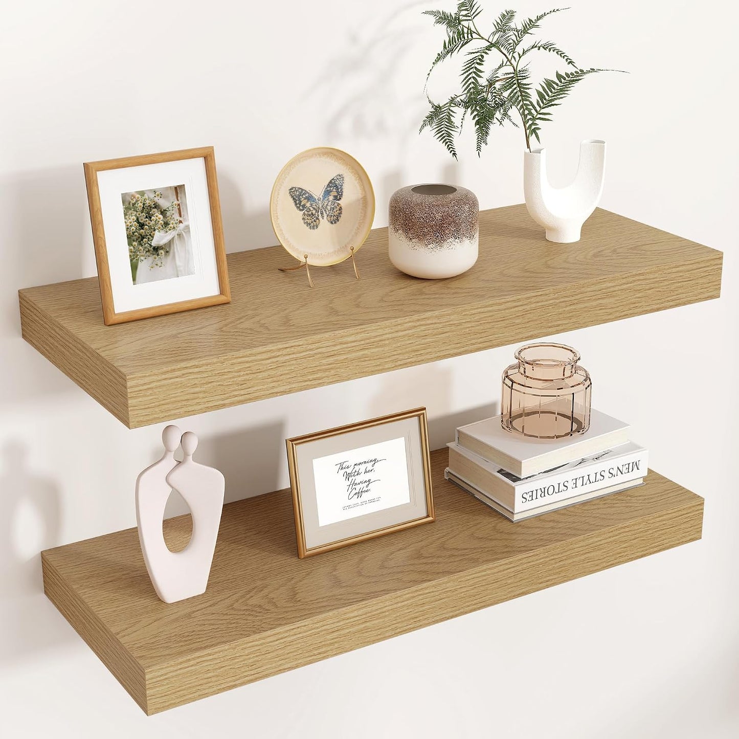 24 Inch Floating Shelves for Wall, 9"D Wood Storage Shelves, Oak Finish