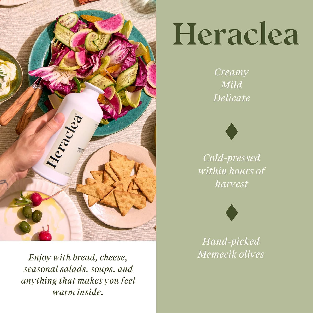 Heraclea - The Pairing - Organic Extra Virgin Olive Oil - Cold Pressed - Organic Olive Oil - Cold Pressed EVOO - Polyphenol Rich EVOO - 16.9 oz Bottles | Cold Pressed - Organic EVOO - Polyphenol Rich EVOO - Family Farmer Grown &amp; Produced in Turkey - 1
