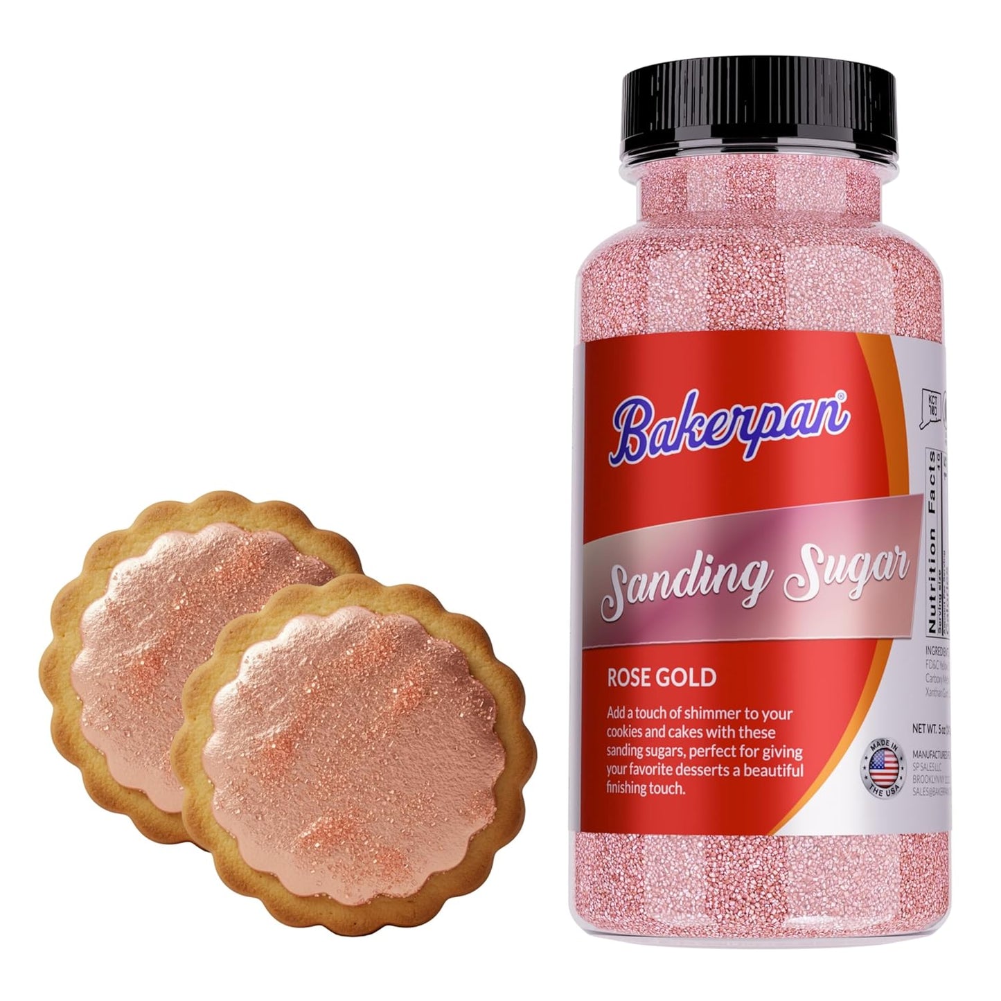 Bakerpan Rose Gold Sanding Sugar for Baking & Cookie Decorating - 5 Ounce Edible Rose Gold Sugar Spr