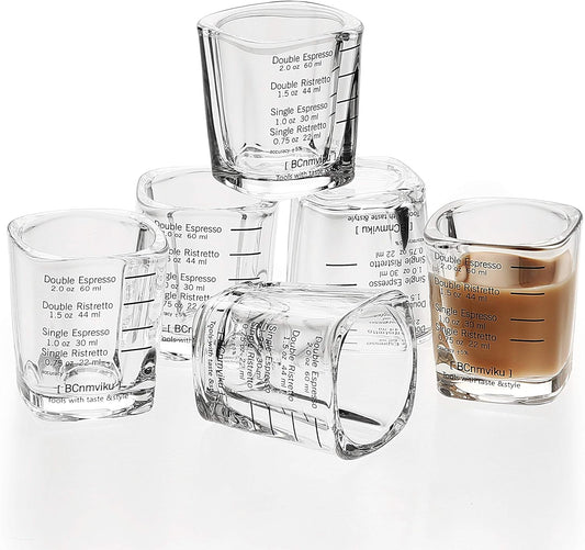 Espresso Shot Glass Liquid Heavy Sturdy Glass Shot Glasses Measuring cup Wine Glass 6 Pack 2oz/60ml By BCnmviku (Sturdy