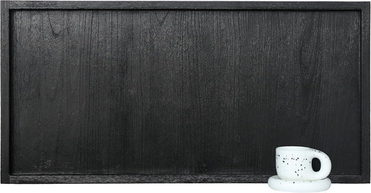 40"x20" Extra Large Long Rectangle Ottoman Table Tray - Black Rustic Wooden Serving Tray for Farmhouse Decorative Oversized