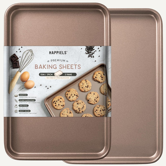 10 x 15 inch Nonstick Jelly Roll Sheet Pan 2-Pack, PFOA &amp; BPA Free | | Non-Toxic - High Carbon Steel - Gold - Cookie Baking Sheets for Oven