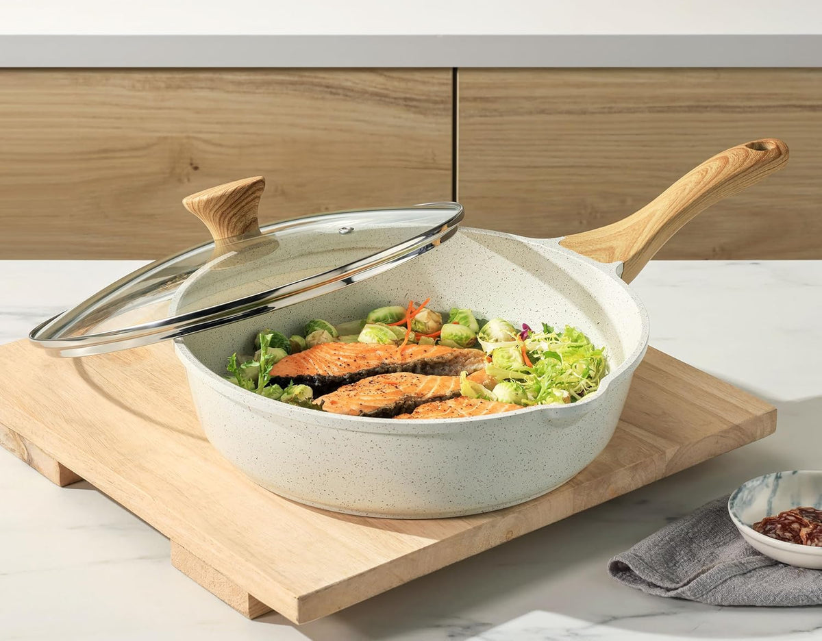SENSARTE Nonstick Ceramic Saute Pan 10 Inch/3.5QT, Non-toxic Deep Frying Pan Skillet with Lid, Healthy Jumbo Cooker, Stay Cool Handle, Induction Compatible, PFOA & PFAS Free