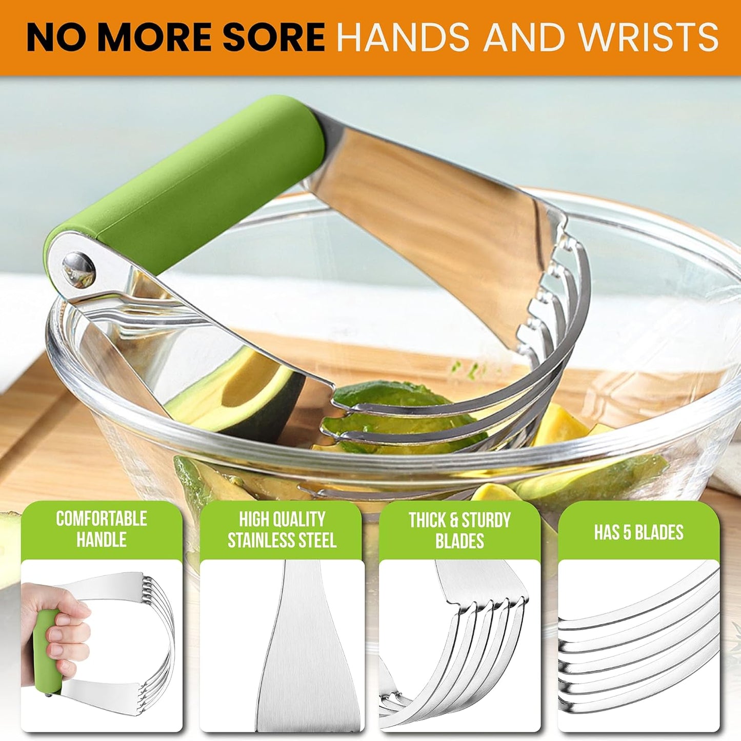 Spring Chef Large Green Dough Blender For Baking, Professional Dough Cutter Tool, Stainless Steel Puff Pastry Cutter Tool