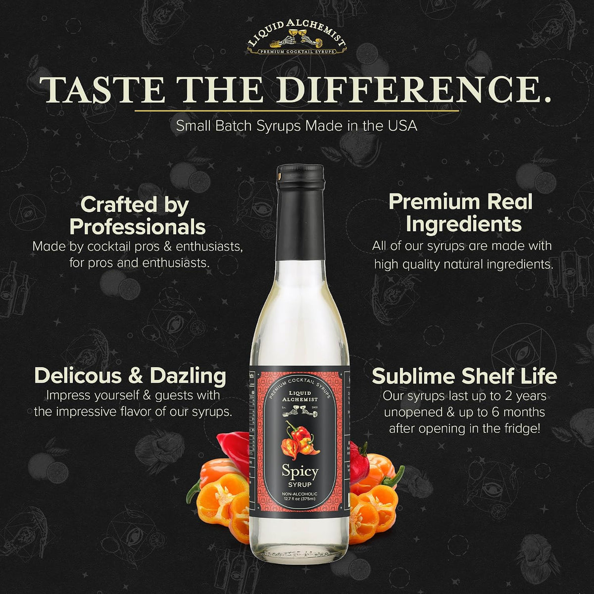 Liquid Alchemist Spicy Habanero Infused Simple Syrup for Cocktails | Real Ingredients Make our Habanero Syrup a Great Spicy Margarita Mix | Small Batch Non-GMO &amp; Vegan | 12.7 oz Drink Mixer, Pack of 1