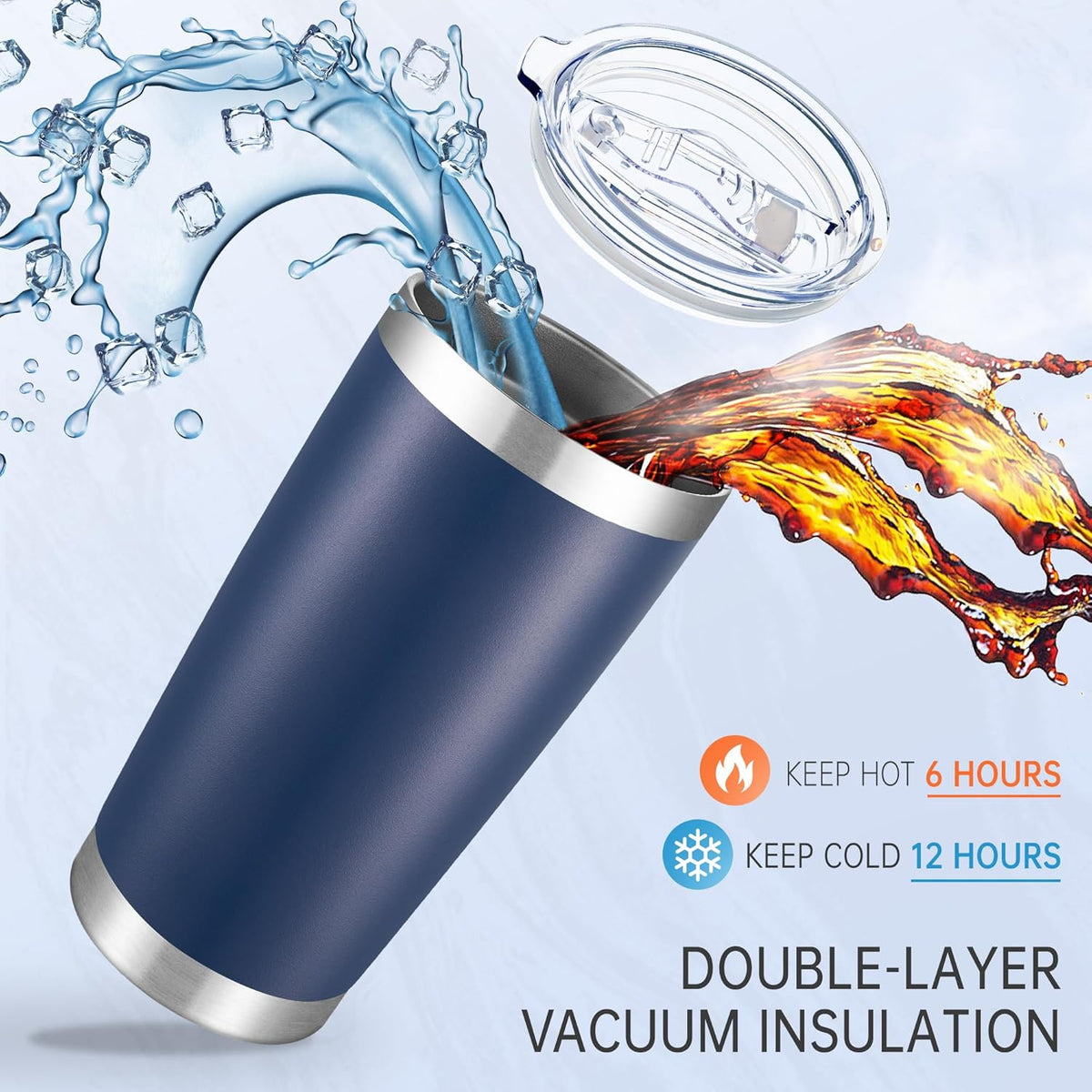 20 oz Tumbler Stainless Steel Tumblers with Lid Double Wall Vacuum Insulated Coffee Mug 20oz Powder Coated Cup for Hot and Cold Drinks, Navy, 1 pack