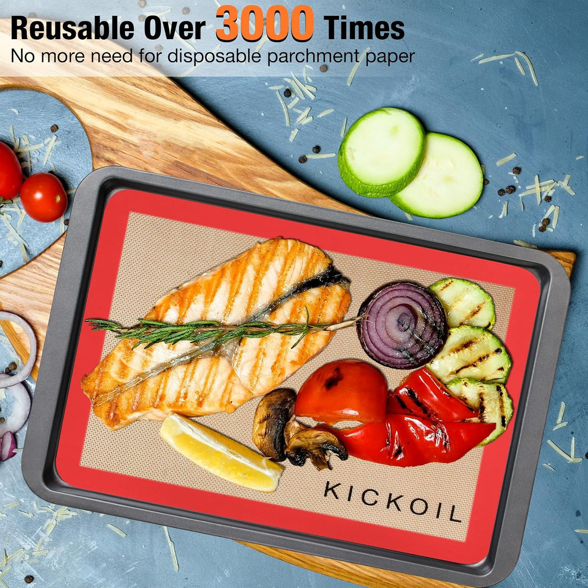 Silicone Baking Mats Set of 3, Non-Stick Reusable BPA-Free Oven Liners | Non Slip Silicone Baking Sheet for Cookies, Macarons, Bread and Pastry, Dishwasher Safe, 16.5'' x 11.6''(Half)