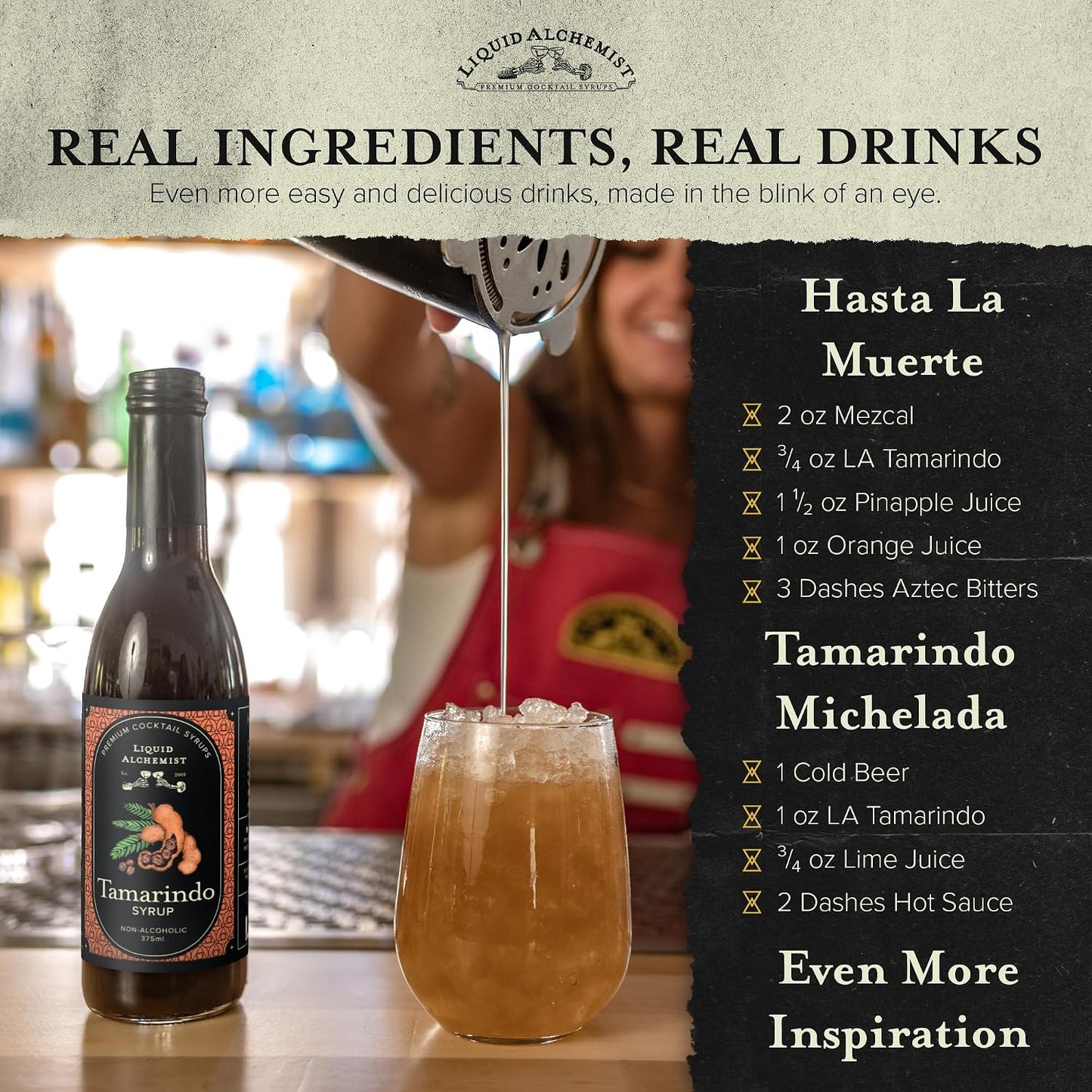Liquid Alchemist Tamarind Syrup for Cocktails | Real Ingredients Make our Tamarind Puree the Perfect Spicy Margarita Mix | Small Batch, Non-GMO &amp; Vegan | 25.4 Oz Drink Mixer, Pack of 1