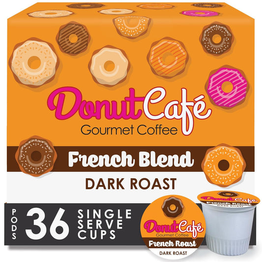 Donut Café – Gourmet Single Serve Coffee Pods for Keurig K-Cup Brewers, Dark Roast, 100% Arabica, Non-GMO & Gluten Free,