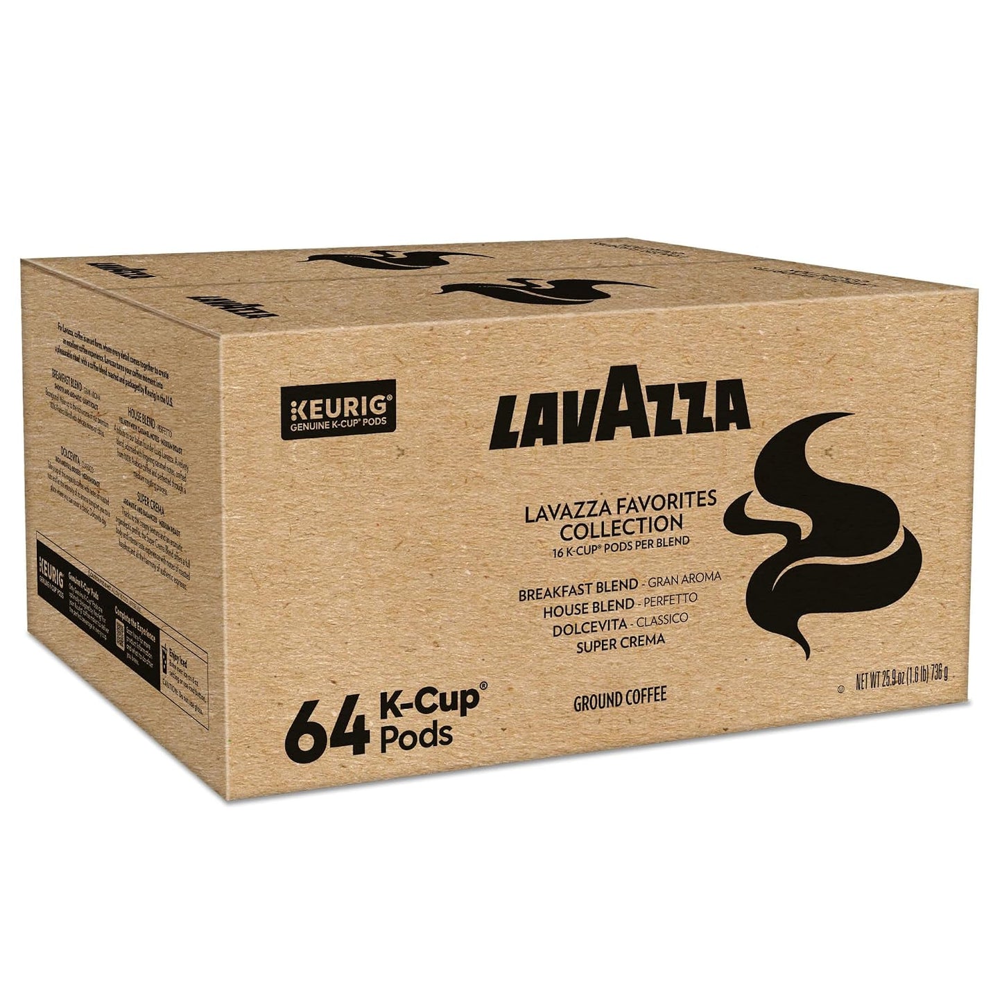Lavazza Favorites Collection Variety Pack, K-Cup Pods, Light and Medium Roast Coffee, 64 Count
