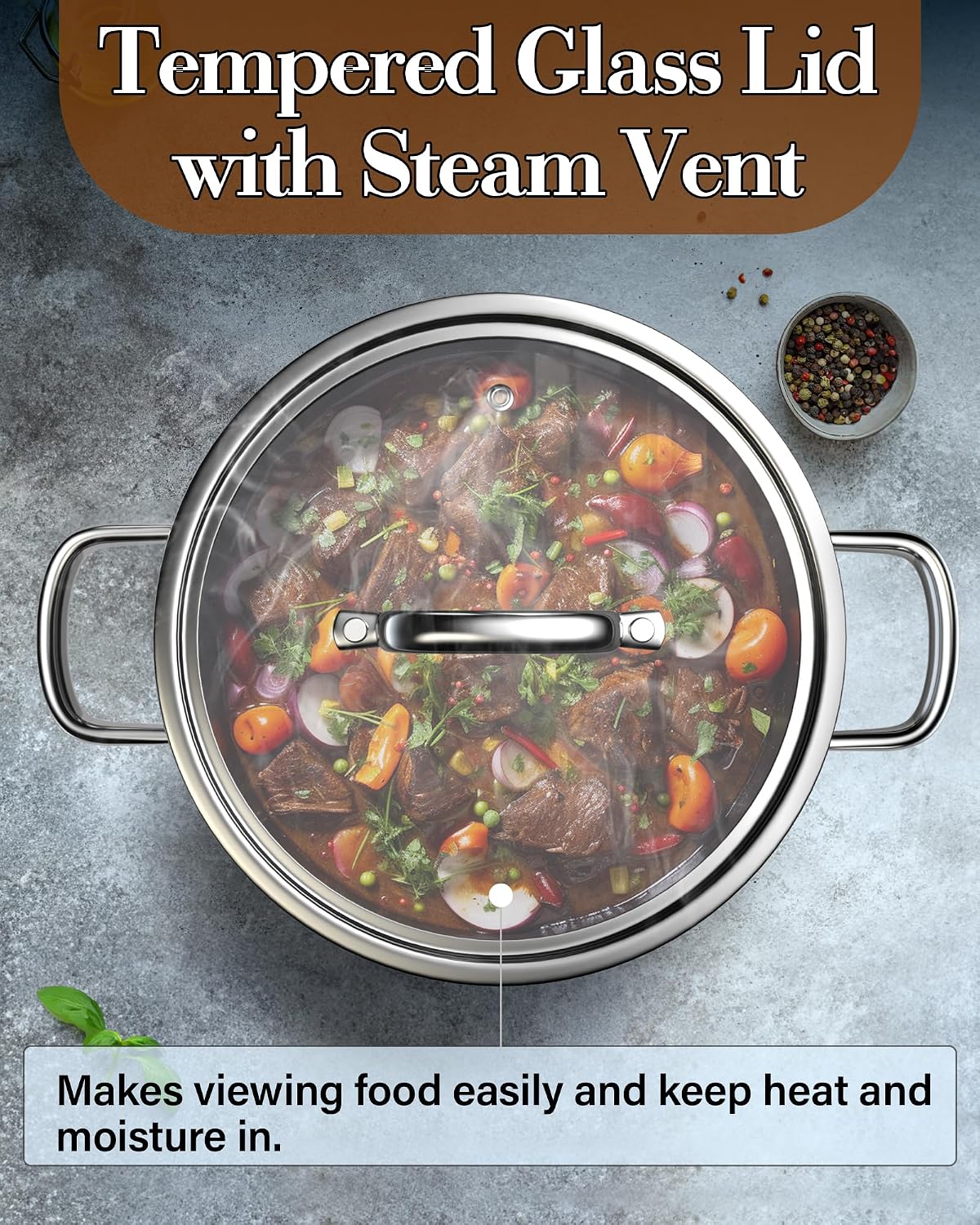 Cook N Home 7-Piece Tri-Ply Clad Stainless Steel Cookware Pots & Pans Set | Fully Clad Stockpot & Saucepan with Lids, Fr