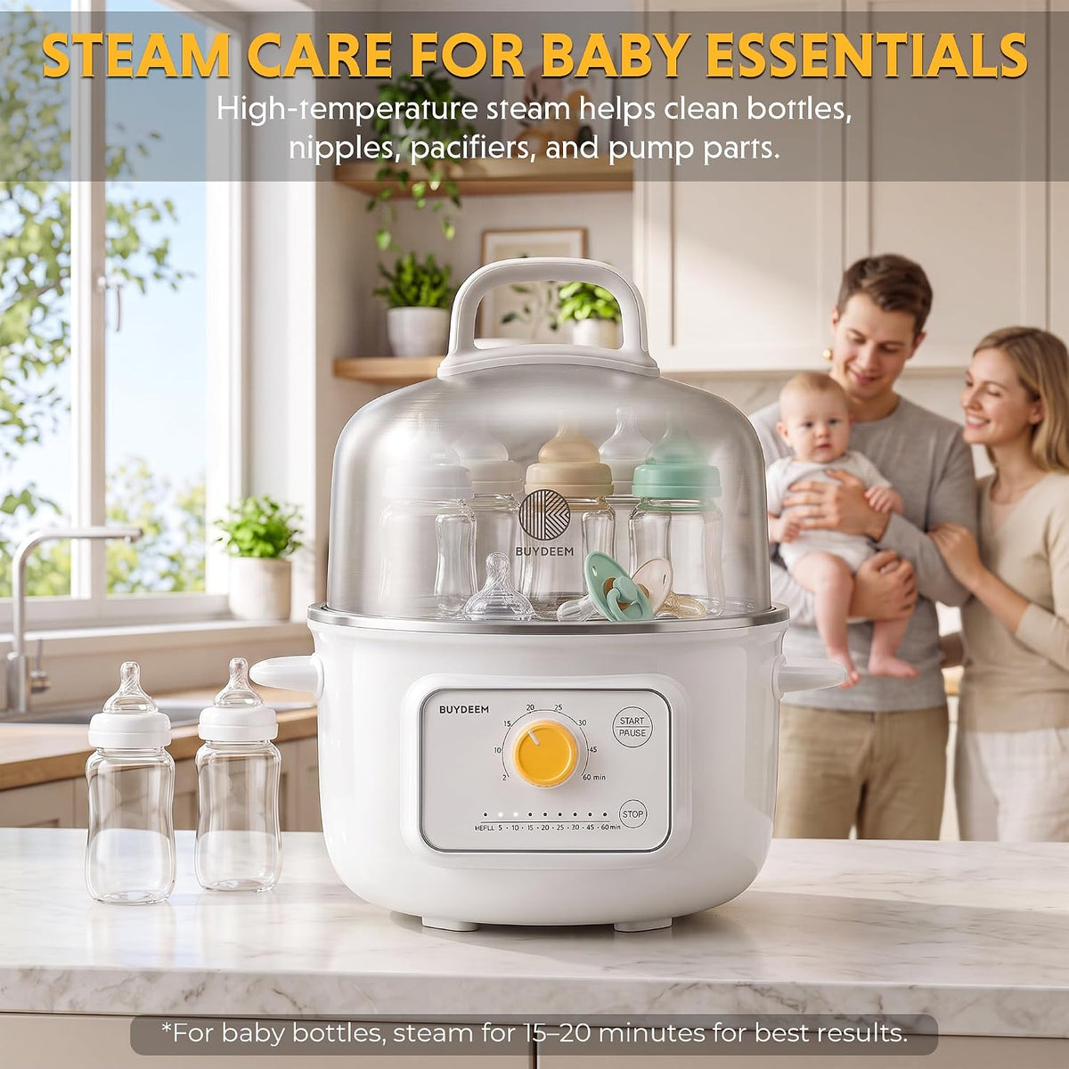 BUYDEEM G32 Electric Food Steamer 1.6QT, Stainless Steel Steamer for Vegetable Egg Seafood, 8 Time Settings, Triple Dry Protection, Quick Steam, Healthy Cooking for 1-2 Servings, Arctic White