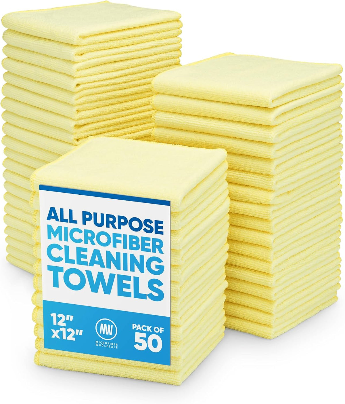 12" x 12" Microfiber Cleaning Cloths (50 Pack) - Reusable Towels