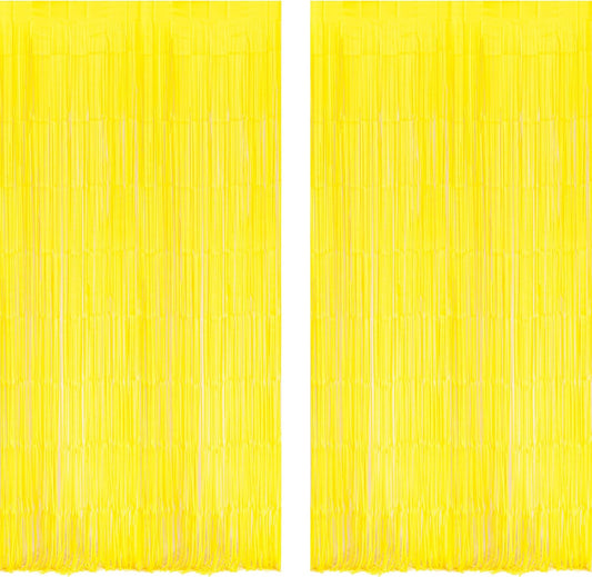 BRAVESHINE Foil Fringe Curtain Backdrop - 2 Pack Yellow Tinsel Photo Booth Backdrop Party Streamers for Easter, Birthdays,