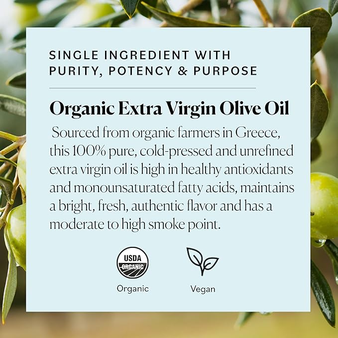 Sky Organics - Organic Extra Virgin Olive Oil, 16 fl oz - Cold Pressed & Unfiltered - Bright, Fresh, Authentic Flavor - Sourced from Farmers in Greece - 100% Pure - Kosher - Natural, Vegan, & Soy Free