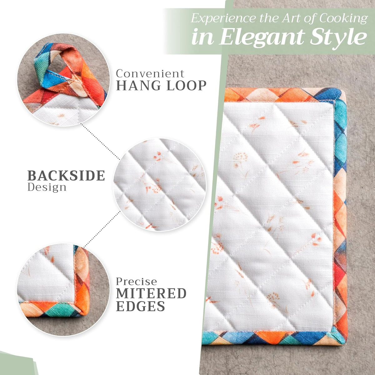 Maison d' Hermine Pot Holders 100% Cotton Heat Resistant Potholders 8" x 8" Hot Pads with Loop BBQ, Cooking, Baking, Grilling, Kitchen, Handling Hot Pans (Pack of 1, Faisan D'Automne)