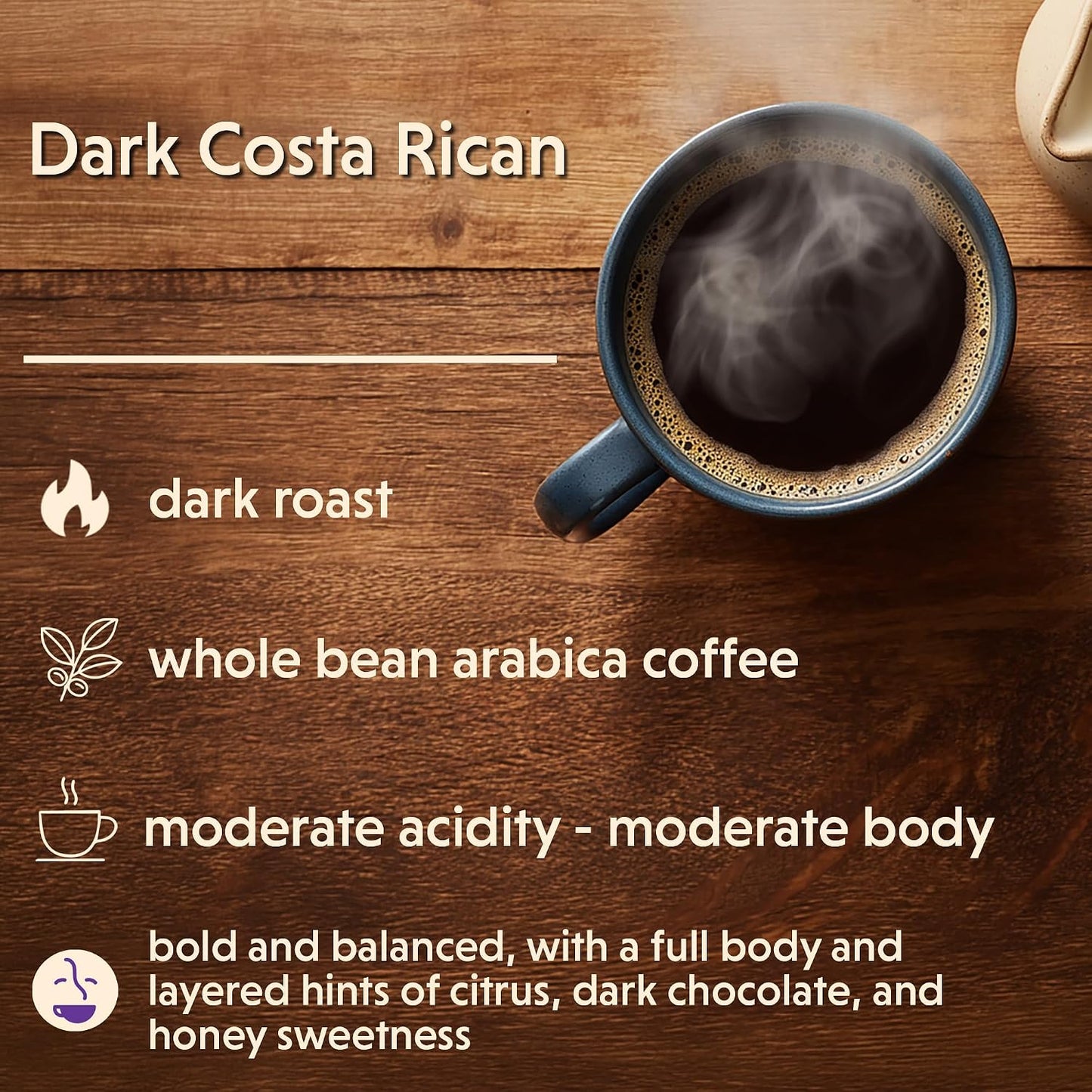 Coffee Bean Direct Dark Costa Rican Tarrazu, Whole Bean, 2.5lb Bag | Dark Roast, Single Origin Arabica Coffee Beans