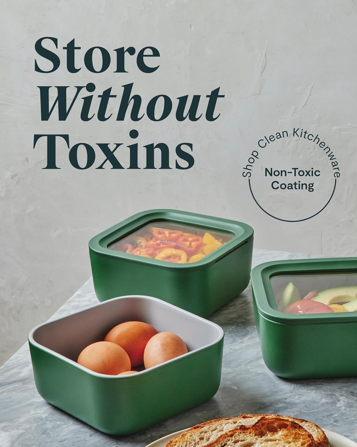 Caraway 6pc Glass Food Storage Set – 4.4 Cup Food Containers (6) - Ceramic Coated - Non Toxic, Non Stick with Lids - Microwave Safe - Cream