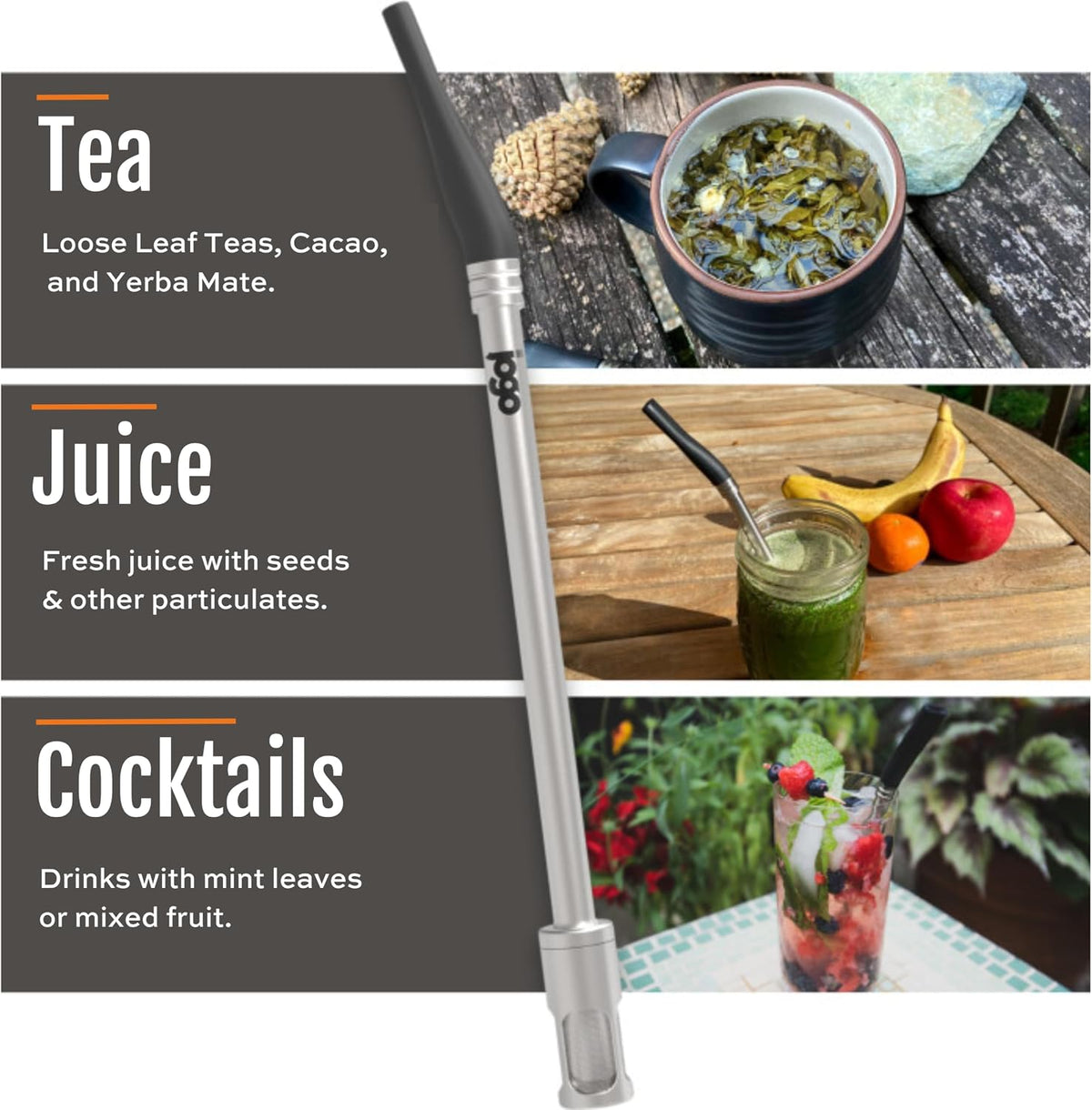 JoGo - The Original Coffee and Tea Brewing Straw - Portable Coffee Maker - Stainless Steel Single Serve Strainer - Filter Function for Hot &amp; Cold Brew - Yerba Mate Straw for Loose Leaf Teas &amp; Coffe