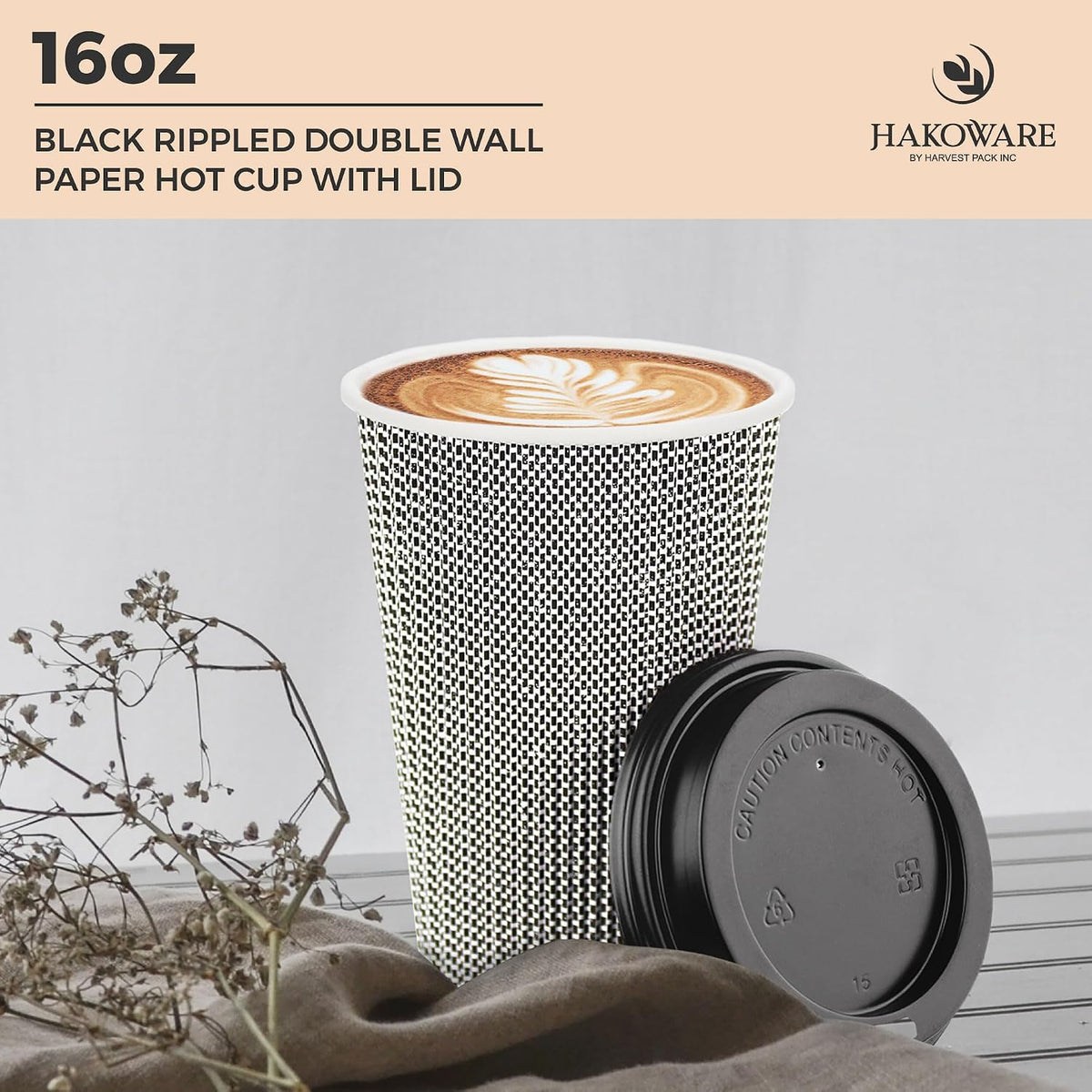 16 oz Disposable Paper Coffee Cups with Lids Insulated Double-Walled Togo