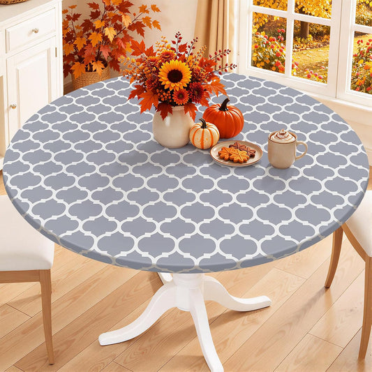 Smiry 45"-56" Round Fitted Tablecloth, Waterproof Plastic Table Cover
