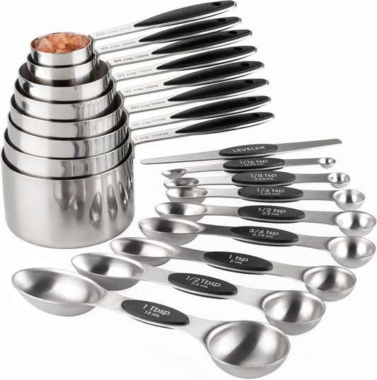 Measuring Cups and Spoons Set Stainless Steel Includes 8 Heavy Duty Measuring Cups 8 Double Sided Magnetic Measuring Spoons