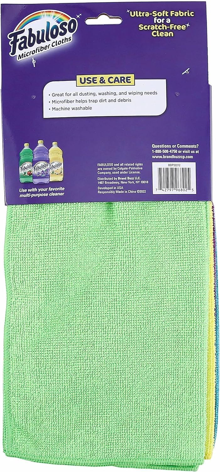 Fabuloso Microfiber Cleaning Cloths for Home &amp; Car, 13x13, 8 Ct, 2-Pack