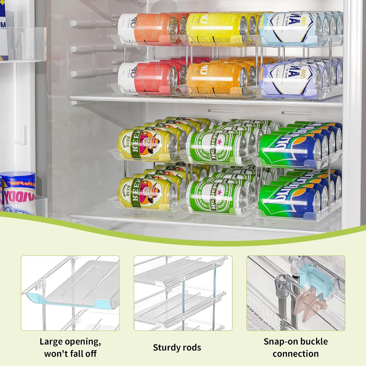 Can Organizer for Pantry Soda Can Organizer Automatic Rolling Food Pantry Storage Rack Can Dispenser for Fridge Holds 24 Cans, Fits 5.8-Inch Soda and Can, Set of 6