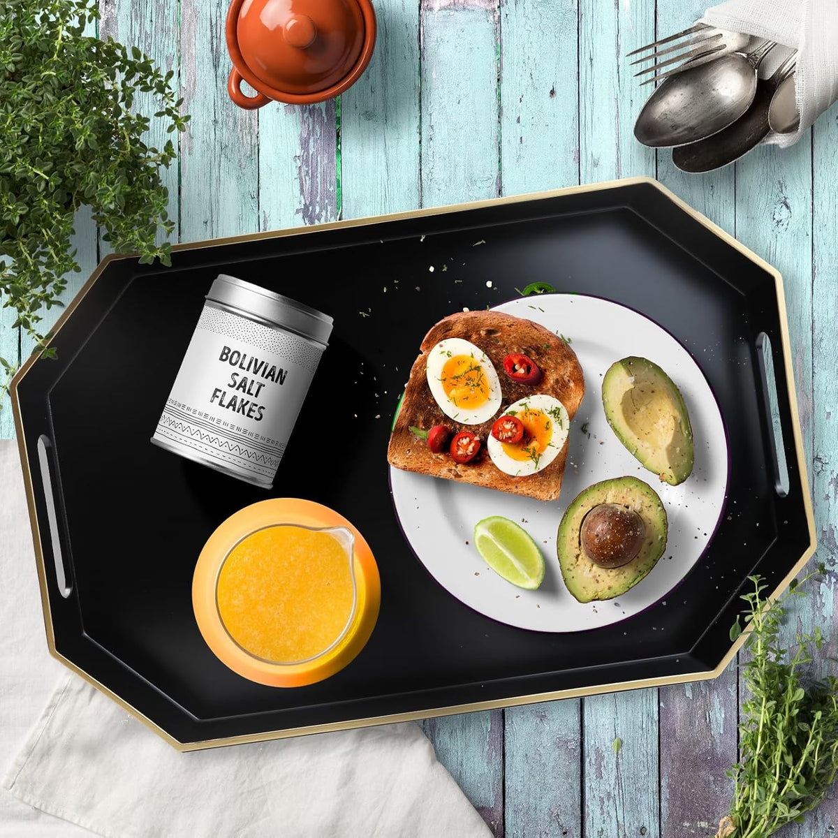 Black Decorative Tray with Handles, Octagon Versatile Serving Tray for Coffee Table, Ottoman, Ideal for Serving, Displaying, Organizing | Decorative Tray, Serving Tray for Displaying, Organizing, 15.7"*10.2"*1.57"