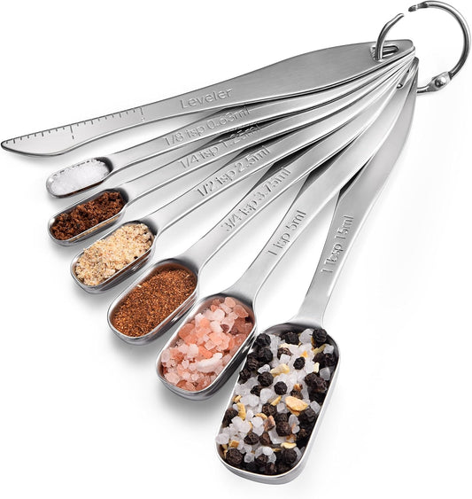 18/8 Stainless Steel Measuring Spoons: Doosu Heavy Duty Rectangular Spoon Square Teaspoon Tablespoon Scoop with Slim Long