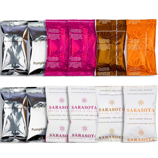 Ground Coffee | Gift Set Sampler Pack Variety Flavored Medium Roast Low Acid Mold Free Pouches | Gourmet Bulk Packets |