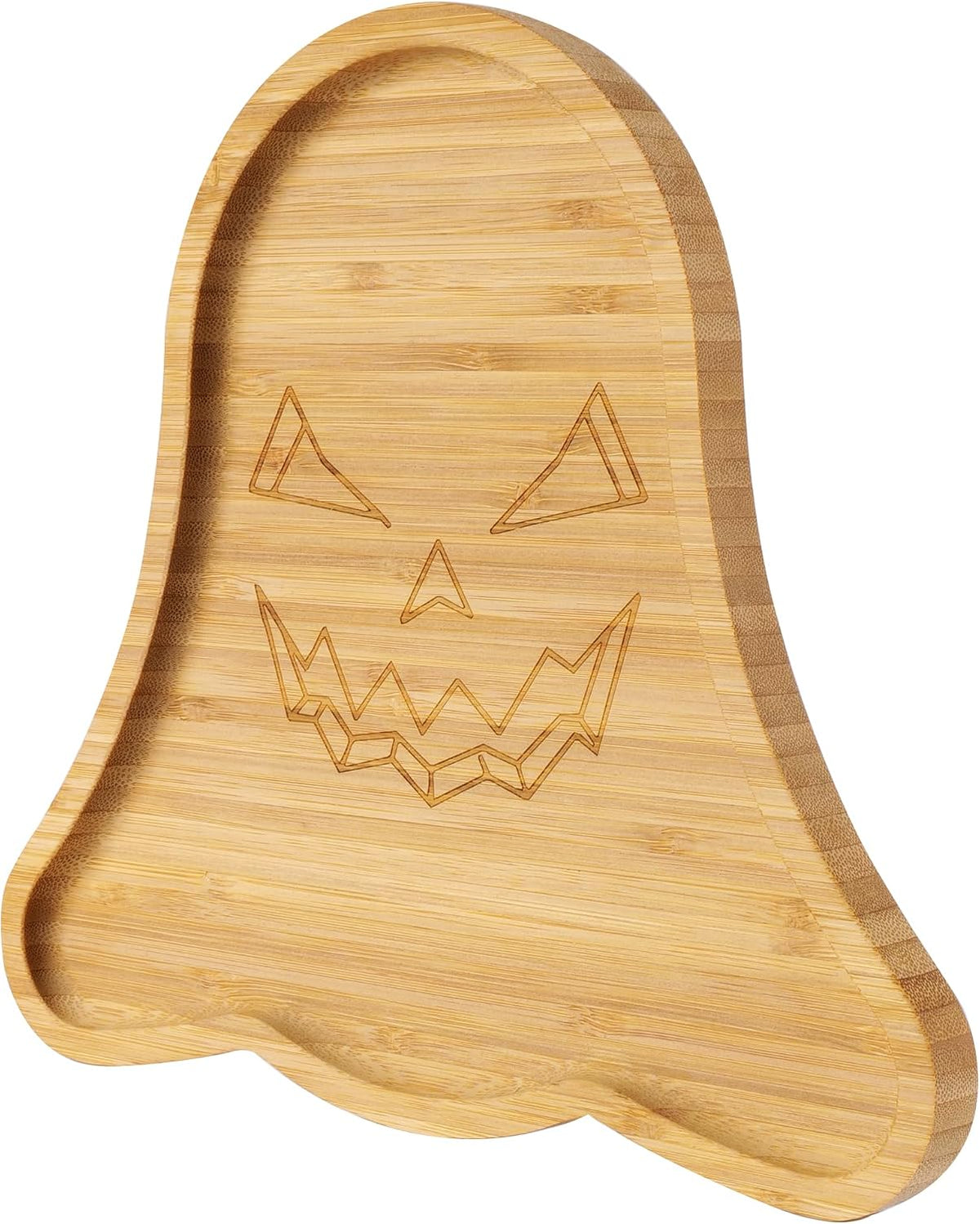 TJ POP Ghost Serving Tray - Spooky Ghost Shaped Bamboo Serving Platter, Festive Wooden Charcuterie Board, Snack Cheese Dish Plate for Candy, Treats, Drinks &amp; Holiday Party Decor (10" x 9")