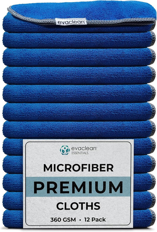 EvaClean Premium Microfiber Cleaning Cloth 16"x16" - Reusable, Washable, Non-Scratch, Microfiber Towels for Cleaning,