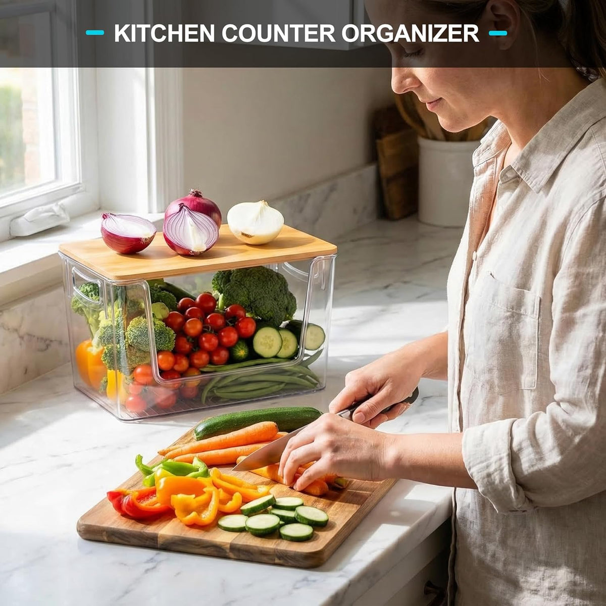 Pantry Organizers Storage, 2 Pack Onion and Potato Storage Bins Large Capacity Kitchen Counter Bins for Garlic, Fruit, Vegetable, Can Storage Countertop Organizer (12" x 7" x7")