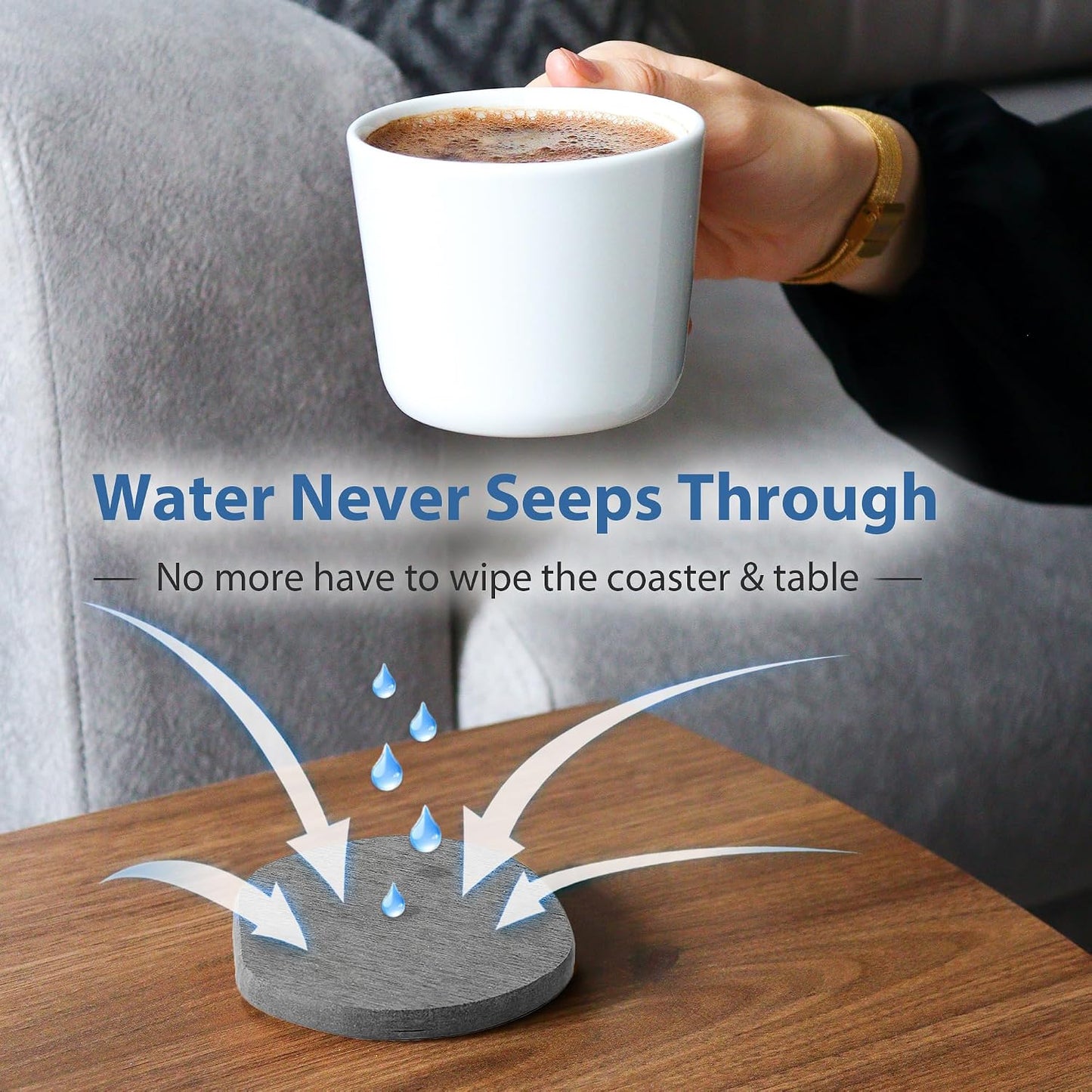 6 Pack Diatomite Absorbent Coasters for Drinks, Fast Drying Stone Coasters | XRzitky Diatomaceous Earth Instant Moisture Water Absorbing and Drying Coasters for Table Desk at Work, Dark Gray