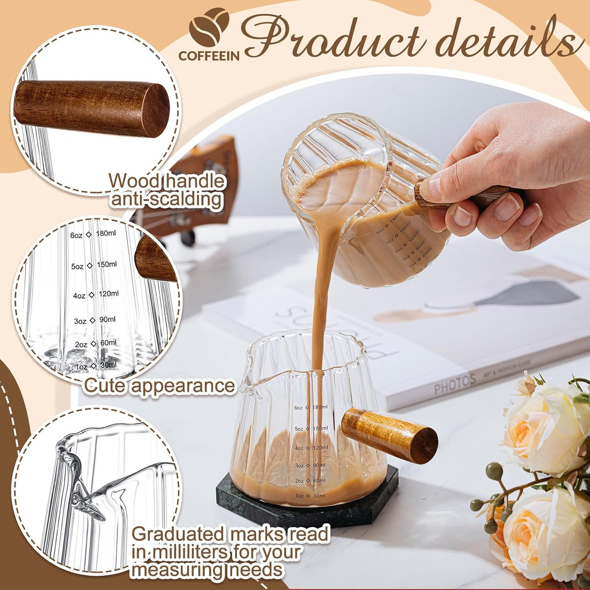 Jingmore 1 Pcs 6 oz Clear Espresso Shot Glass with Handle